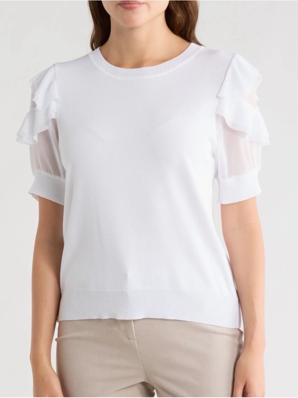 Nanette Lepore White Ruffle Sleeve Mixed Media Sweater